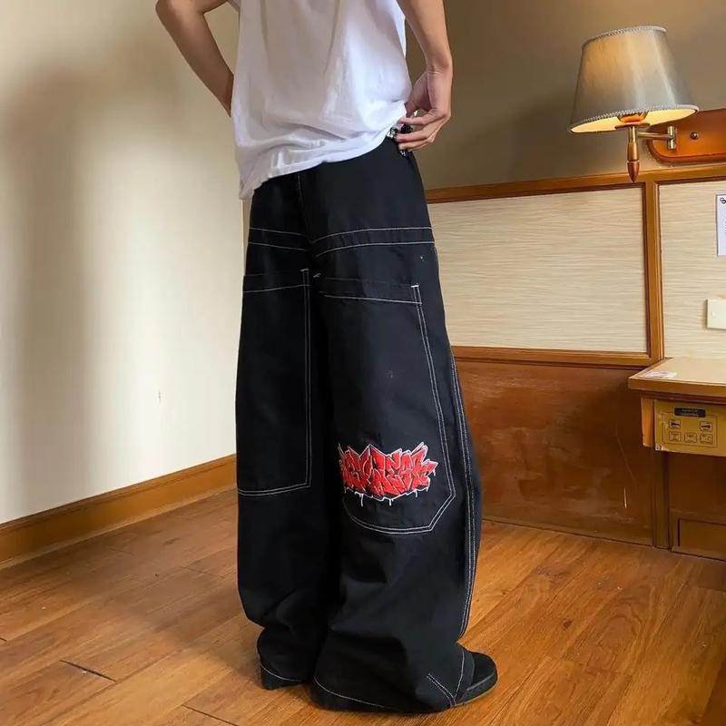 High Street JNCO pattern embroidered jeans hiphop hip hop loose wide legs casual tide