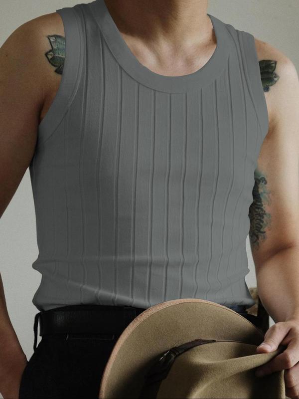 Men's Regular Fit Plain Sleeveless Round Neck Knit Vest, Comfort Crewneck Sweater Tank Top for Summer, Summer Clothes, Men's Knitwear for Daily Streetwear, Casual Menswear, Sleeveless Summer Clothes