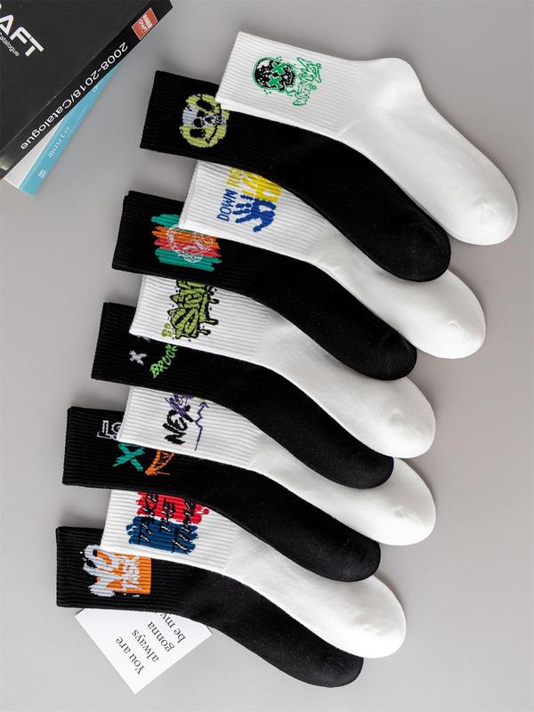 Men's Cartoon & Letter Print Crew Socks for Spring, Summer Wear 2024, Casual Comfy Breathable Socks for Daily Outdoor Wear, Cheap Stocking Gifts, Couple Socks for Summer Spring Fall, Menswear