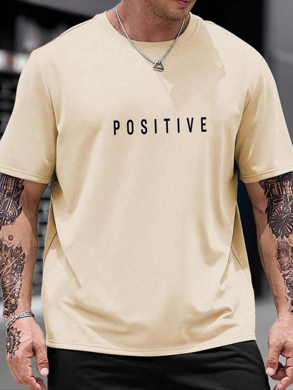 Unisex Men's Letter Print Drop Shoulder Tee, Men Graphic Tees, Regular Fit Casual Short Sleeve Round Neck T-shirt for Summer, Graphic Tees, Fashion Men's Streetwear for Daily Wear