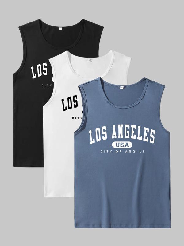 Men's Letter Print Tank Top, Casual Sleeveless Round Neck Top for Summer, Summer Tops, Summer Clothes Sleepwear for Men, Comfy Loungewear for Daily Wear, Men's Clothing