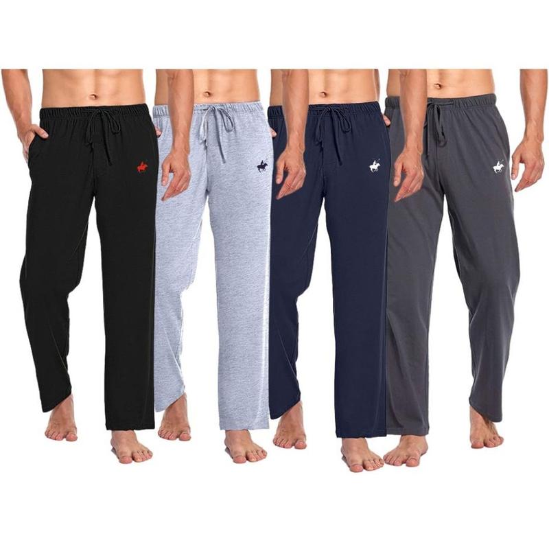 (4-Pack) Men's Cotton Lounge Pajama Pants with Pockets