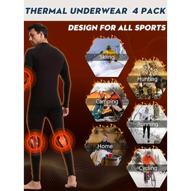 4 Pack Compression Thermal Underwear For Men Winter Long Johns, 2 Sets Breathable Quick Dry Thermal Long Sleeves Tops And Pants, Outdoor Leisure, Workout And Running, Inner Base Warm Shirts