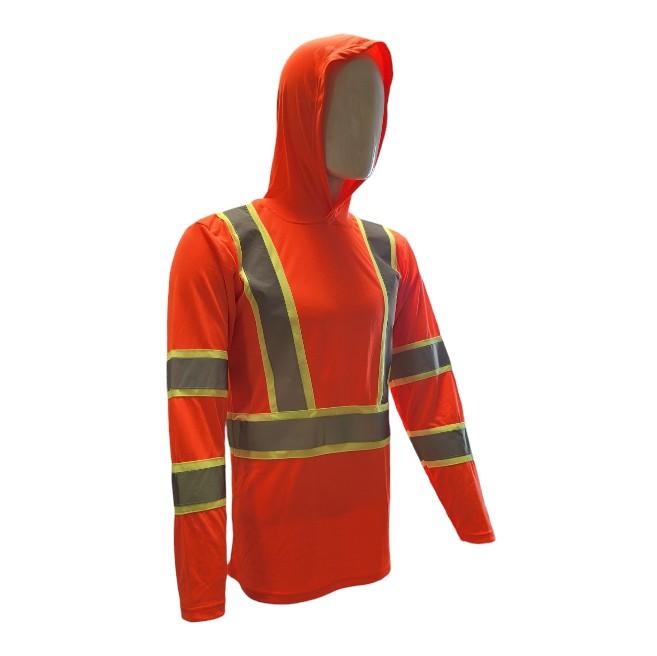 Orange Long Sleeve Hooded Safety Shirt