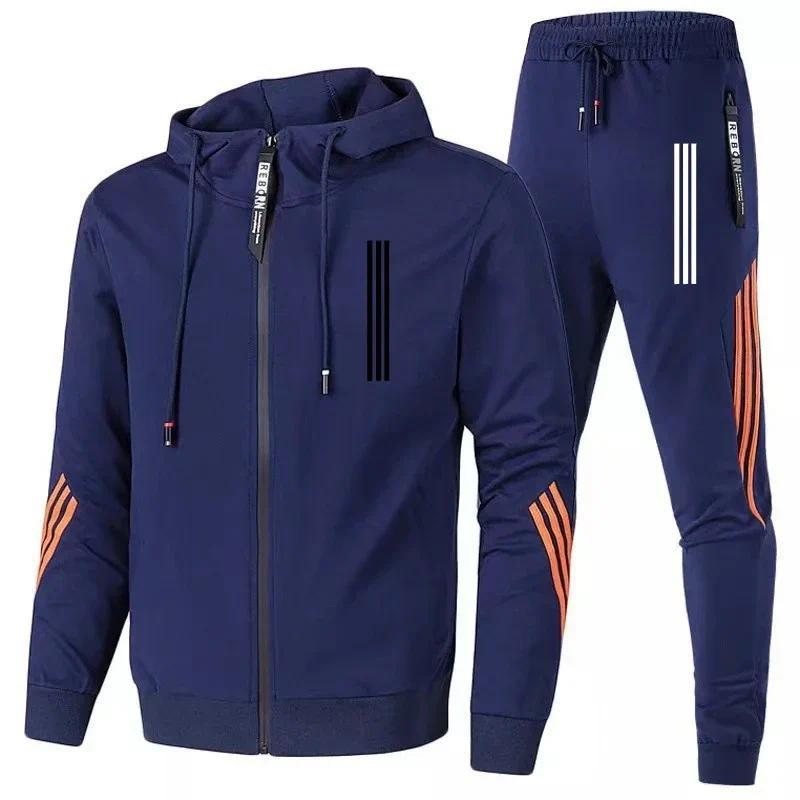 2024 Men's Hoodies+Pants Sets Triple Slant Hoodie Jacket Sport Zipper Tracksuits Sports Jogging Male Fitness Clothing Two Piece