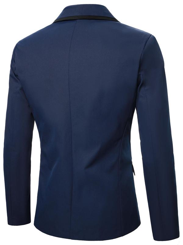 Men's Striped Trim Double Button Shawl Collar Blazer, Business Formal Flap Detail Long Sleeve Suit Jacket for Work Office, Men's Clothing for All Seasons