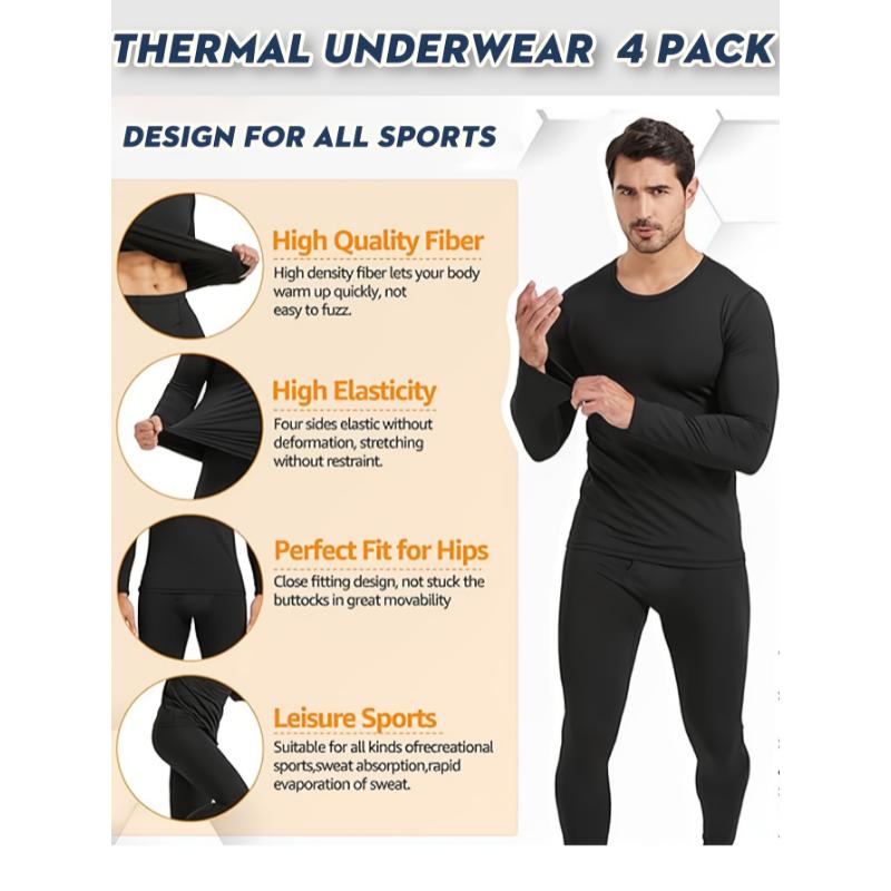 4 Pack Compression Thermal Underwear For Men Winter Long Johns, 2 Sets Breathable Quick Dry Thermal Long Sleeves Tops And Pants, Outdoor Leisure, Workout And Running, Inner Base Warm Shirts