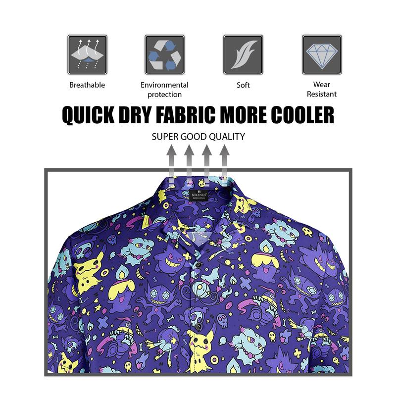 Pikachu And Gangar Muma Ghost Hawaiian Shirt, Hawaiian Shirt With Spooky Pokemon Motifs, Chrismast Gift Collar Menswear