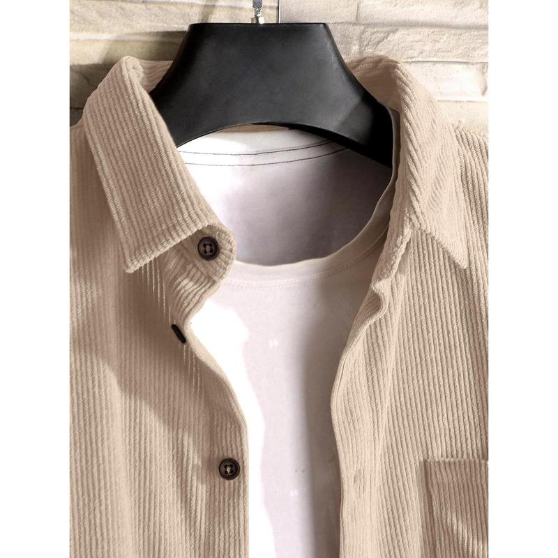 Lightweight Corduroy Button Down Jacket For Men Long Sleeve Work Shirts Shackets with Pocket