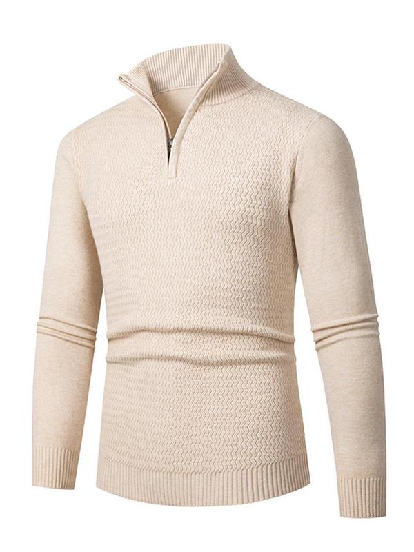 Men's Solid Half Zip Up Funnel Neck Jumper, Slim Fit Casual Long Sleeve Pullover for Fall & Winter, Men's Knitwear for Daily Wear