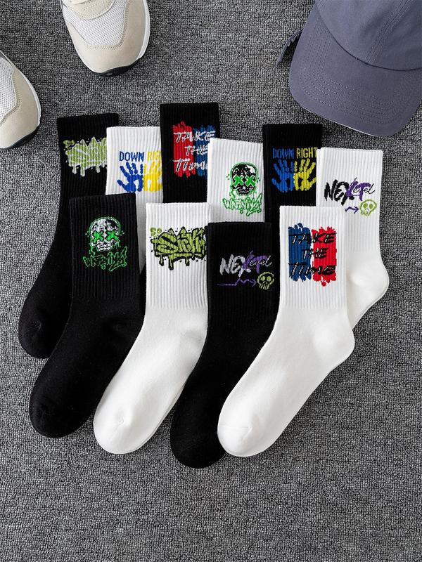 Men's Cartoon & Letter Print Crew Socks for Spring, Summer Wear 2024, Casual Comfy Breathable Socks for Daily Outdoor Wear, Cheap Stocking Gifts, Couple Socks for Summer Spring Fall, Menswear