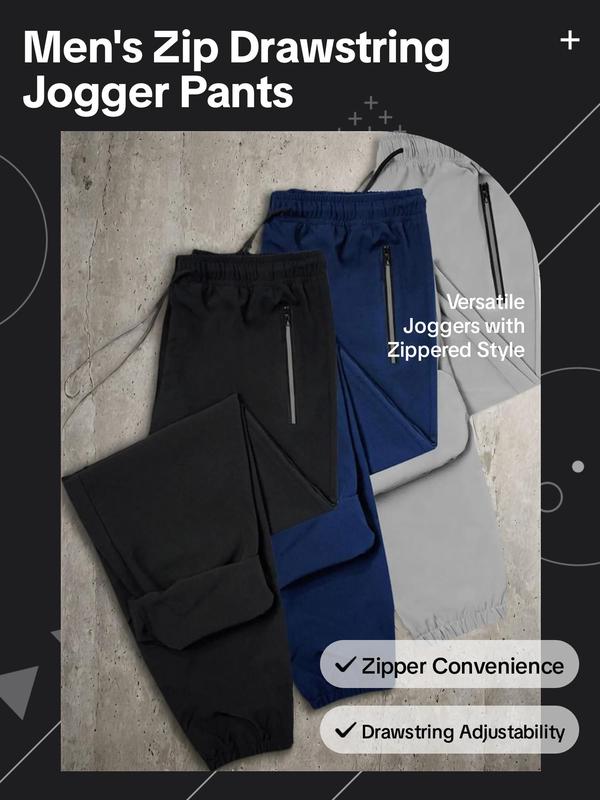 Fall Men's Plain Zipper Design Drawstring Waist Jogger Pants, Casual Elastic Waist Pocket Trousers for All Seasons, Back To School Clothes, Fashion Men's Bottoms for Daily Wear, Mens Clothing, Menswear, Gym Clothing