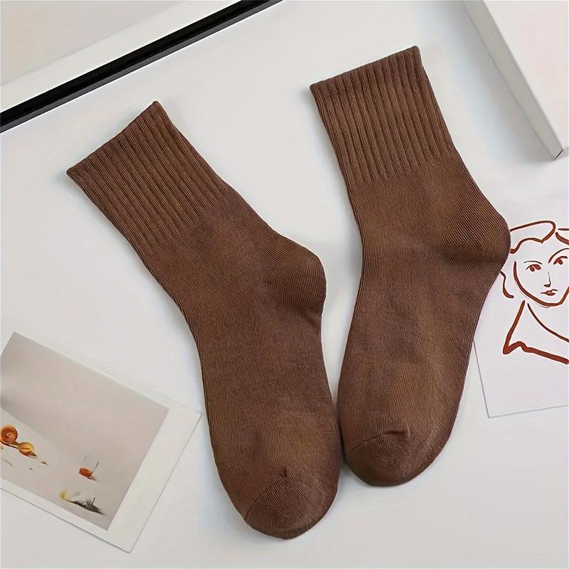 5 Pairs Unisex Fashion Solid Color Crew Socks, Breathable and Comfortable Casual Socks, Suitable for Daily and Outdoor Wear, Suitable for All Seasons