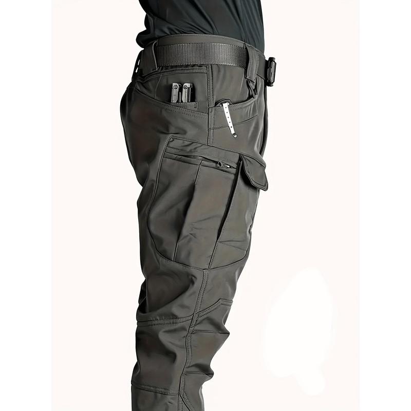 Men's fleece overalls, waterproof tactical pants, loose casual windproof and waterproof outdoor military pants, multi-pocket trousers (no belt), perfect for hiking, camping, winter