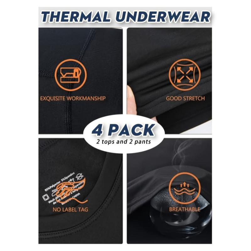 4 Pack Compression Thermal Underwear For Men Winter Long Johns, 2 Sets Breathable Quick Dry Thermal Long Sleeves Tops And Pants, Outdoor Leisure, Workout And Running, Inner Base Warm Shirts