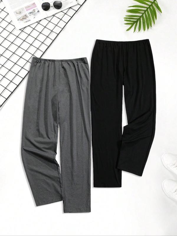 Men's Solid Color Elastic Waist Pajama Pants, Casual Comfy Lounge Trousers for Spring & Fall, Men's Sleepwear for Indoor Wear
