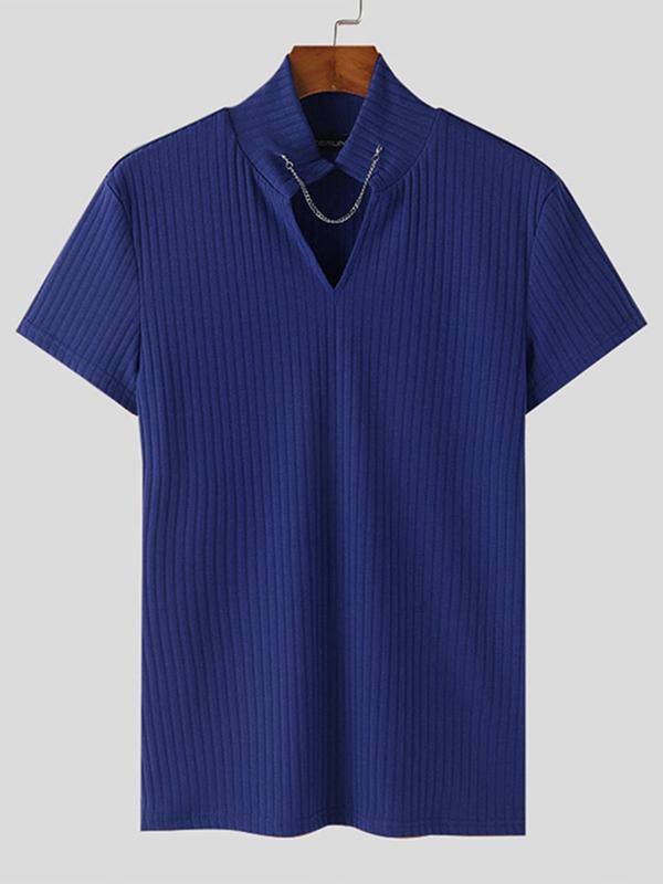 Men's Solid Notched Neck Polo Shirt, Casual Regular Fit Short Sleeve Top for All Seasons, Fashion Men's Clothes for Daily Wear