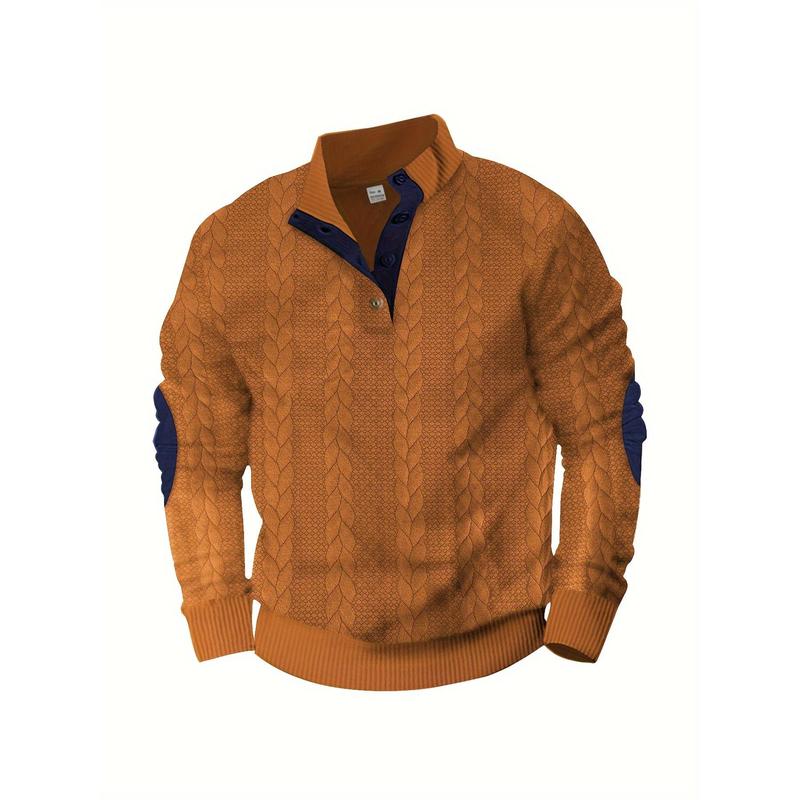 Stylish Men's Knitted Long Sleeve Pullover Sweater - Soft, Comfy, and Versatile Sweatshirt with Button Detail, Perfect for Spring and Autumn Casual Wear, Everyday Comfort, and Outdoor Activities