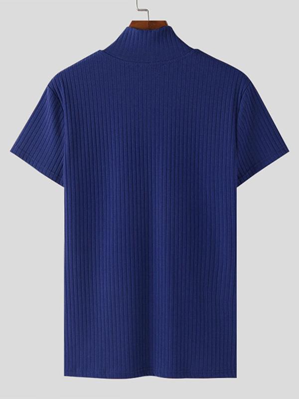 Men's Solid Notched Neck Polo Shirt, Casual Regular Fit Short Sleeve Top for All Seasons, Fashion Men's Clothes for Daily Wear