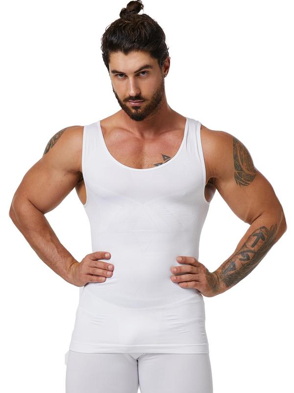 Men's Solid Round Neck Seamless Shapewear Tank Top, Casual Comfy Breathable Sleeveless Shapewear Top for Daily Wear, Men's Shapewear for All Seasons