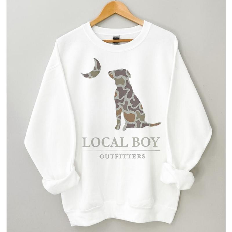 Local Boy Outfitters Sweatshirt - Tshirt, Localflage Dog Moon Sweatshirt, Unisex Outdoors Sweatshirt Camo Sweatshirt, tiktok trendy, For Men, For Women, Full Size, Full Collor