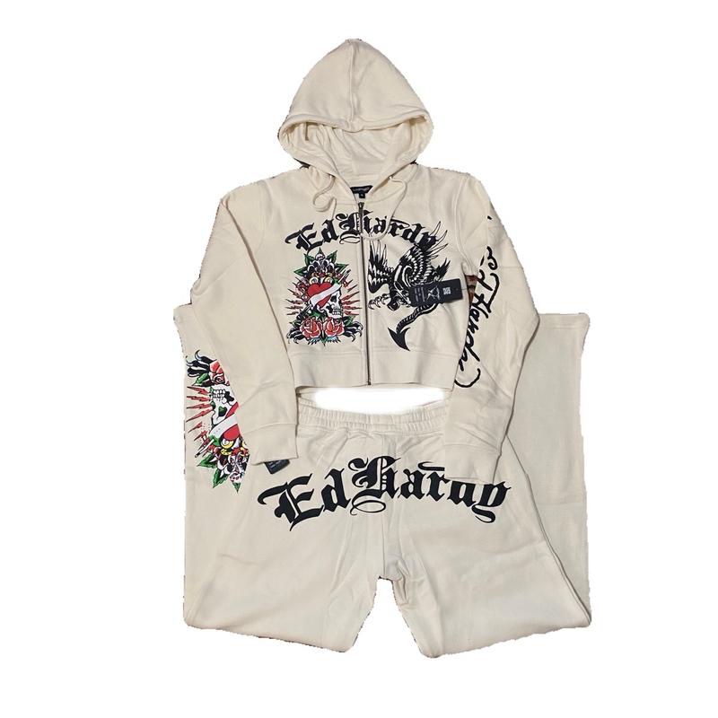 ED HARDY “DRAGON HEART” IVORY SET (Pants & Hoodie)