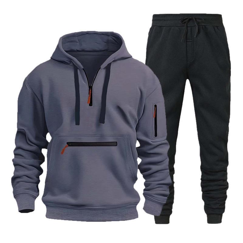 Men's Sweatshirt Hoodie Set Zipper Multi-pocket Pullover Men's Sports Casual Top Two-piece Set