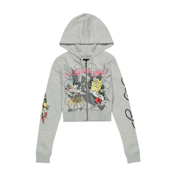 ED HARDY GRAY PINK “rose heart” SET(pants and hoodie) Suits