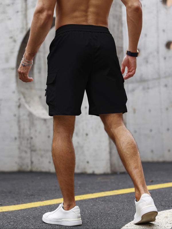 Men's Solid Pocket Drawstring Waist Cargo Shorts, Regular Fit Casual Fashion Shorts for Summer, Men's Bottoms for Daily Wear