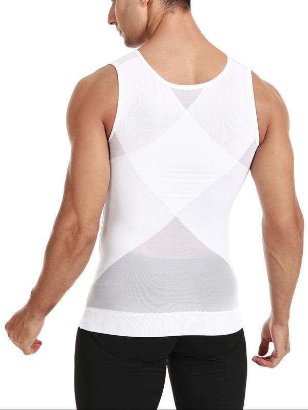 Men's Plain U Neck Sheer Tulle Shapewear Tank Top, Minimalist High Stretch Tummy Control Shaper Vest, Men's Shapewear for Summer