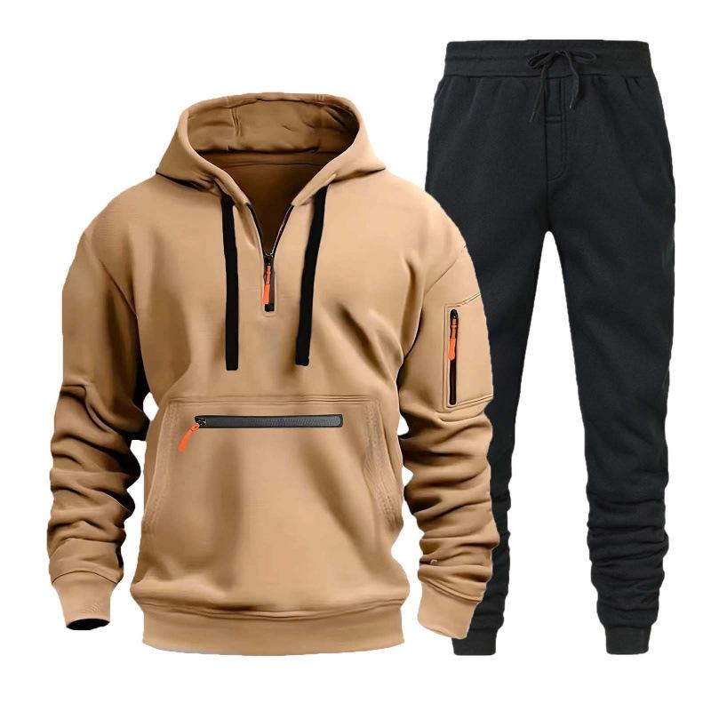 Men's Sweatshirt Hoodie Set Zipper Multi-pocket Pullover Men's Sports Casual Top Two-piece Set