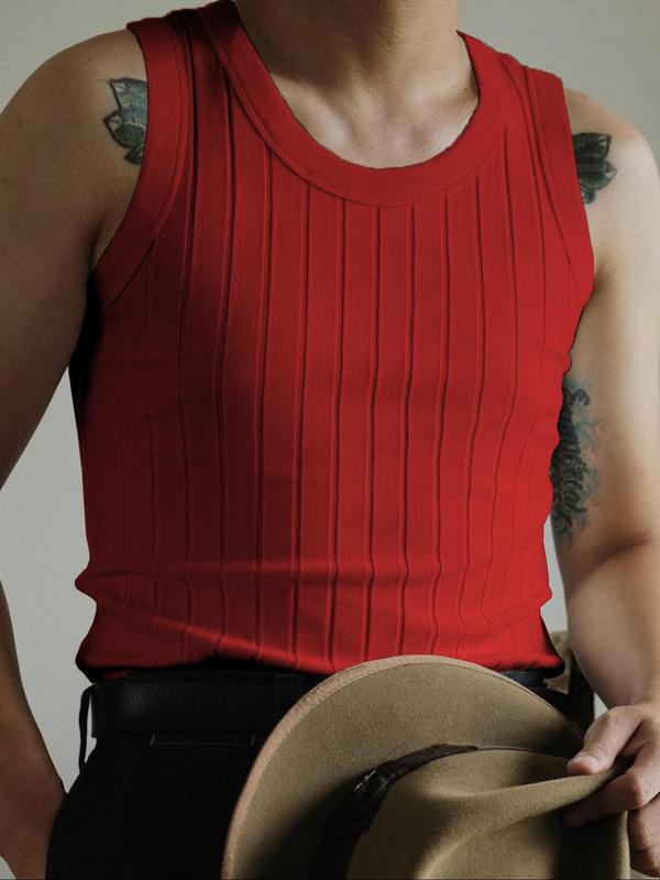 Men's Regular Fit Plain Sleeveless Round Neck Knit Vest, Comfort Crewneck Sweater Tank Top for Summer, Summer Clothes, Men's Knitwear for Daily Streetwear, Casual Menswear, Sleeveless Summer Clothes