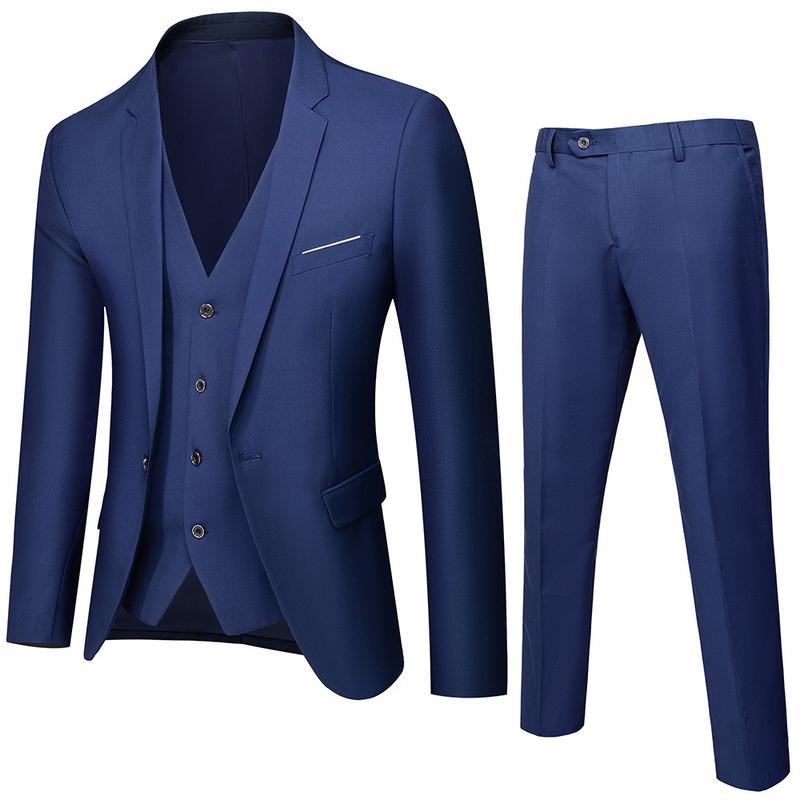 Men's 3 Piece Slim Fit Suit Set Two Button Blazer Jacket Vest Pants Tuxedo Set for Party, Wedding and Business