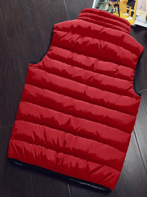 Men's Solid Zip Up Funnel Neck Vest Jacket, Regular Fit Casual Pocket Sleeveless Outerwear for Fall & Winter, Men's Clothes for Daily Wear