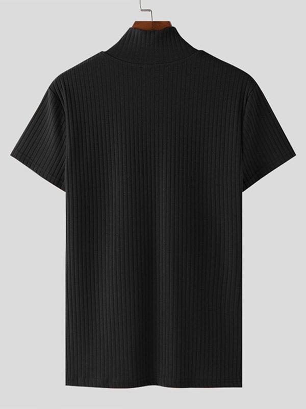 Men's Solid Notched Neck Polo Shirt, Casual Regular Fit Short Sleeve Top for All Seasons, Fashion Men's Clothes for Daily Wear