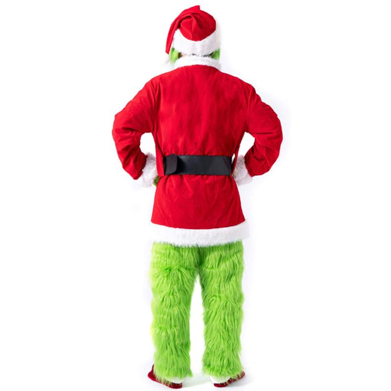 Creative Halloween Costume Set Santa Claus Hat Top Boots Green Hair Monster Mask Gloves Cosplay Costume