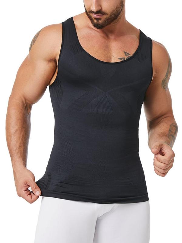 Men's Solid Round Neck Seamless Shapewear Tank Top, Casual Comfy Breathable Sleeveless Shapewear Top for Daily Wear, Men's Shapewear for All Seasons