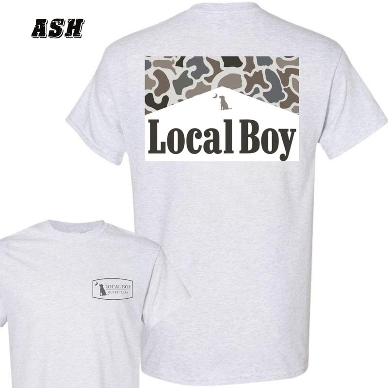 Local Boy Outfitters T-Shirt - Bold Logo with Camo Pattern Graphic , Perfect for Outdoor and Casual Wear , Comfortable Unisex Fit , High-Quality Cotton Fabric , Ideal for Everyday Style , Unique Adventure Menswear Classic Crewneck Underwear Streetwear