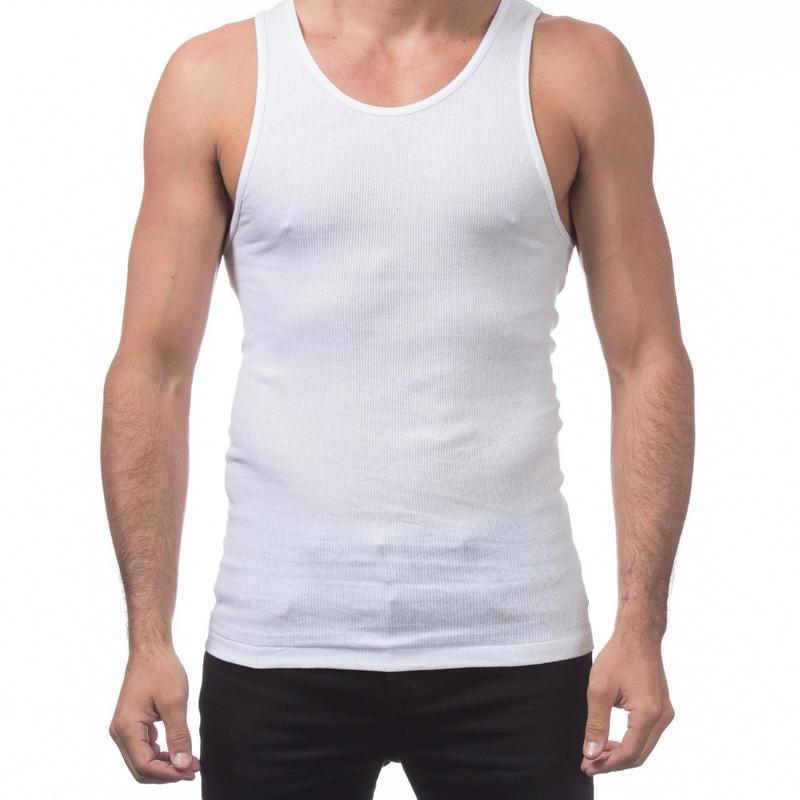 PRO CLUB Premium Ringspun Cotton Ribbed A-shirt Underwear Summer Top, 3 Pack Single color Streetwear Comfort Sleeveless Tshirt Basic Menswear Man