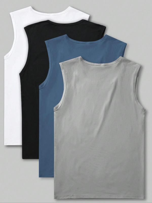 Men's Solid Color Tank Top, Summer Clothes, Streetwear Sleeveless Round Neck Top, Casual Summer Clothes for Daily Wear