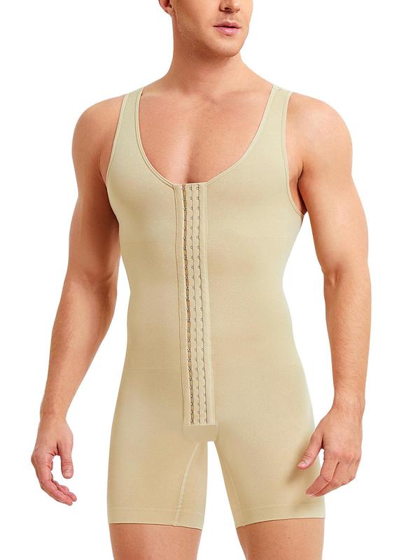 LGBTQ+ Men's Plain Adjustable Hook Closure Shapewear Bodysuit, Summer Wear 2024, Tummy Control Compression Romper, Men One-piece Shapewear for Daily Wear