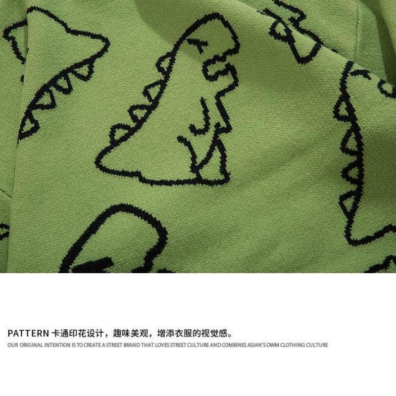 Unisex Sweater, Classic Trendy Print Round Neck Longsleeves Dinosaur Sweater, Loose Soft Crew Neck Jumper Tops for Fall & Winter, Sweater for Men, Back to School Outfits, Men's Spring Knitwear Clothes