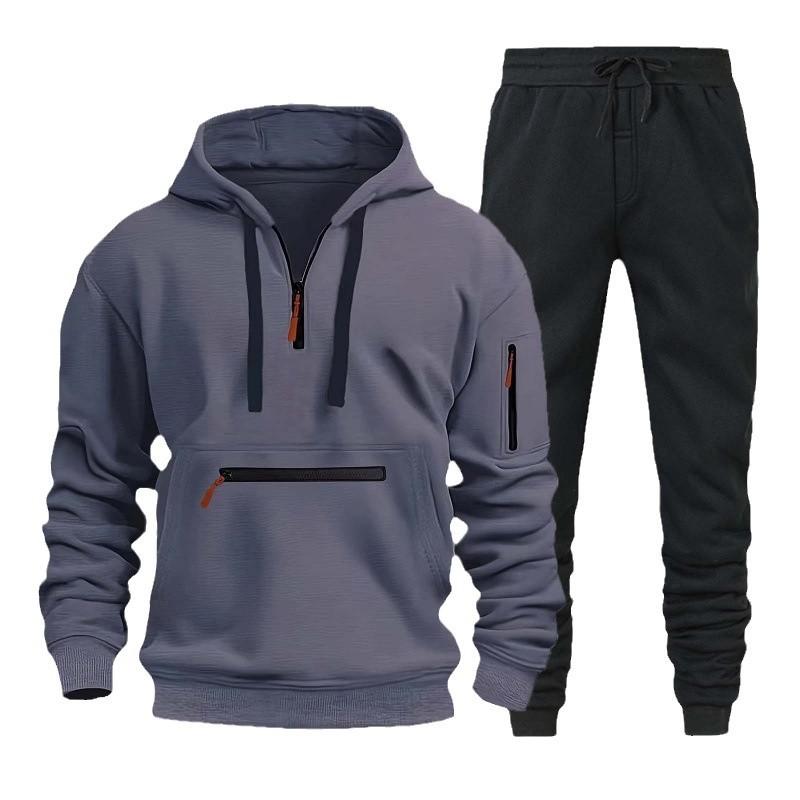 Men's Sweatshirt Hoodie Set Zipper Multi-pocket Pullover Men's Sports Casual Top Two-piece Set