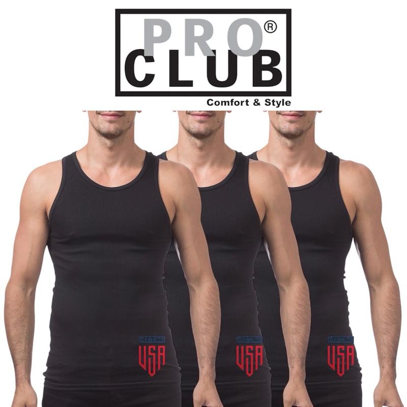 PRO CLUB Premium Ringspun Cotton Ribbed A-shirt Underwear Summer Top, 3 Pack Single color Streetwear Comfort Sleeveless Tshirt Basic Menswear Man