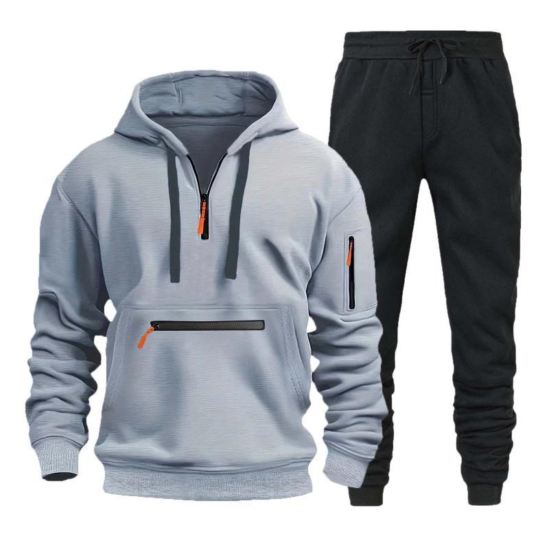 Men's Sweatshirt Hoodie Set Zipper Multi-pocket Pullover Men's Sports Casual Top Two-piece Set