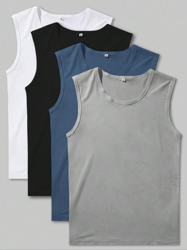 Men's Solid Color Tank Top, Summer Clothes, Streetwear Sleeveless Round Neck Top, Casual Summer Clothes for Daily Wear