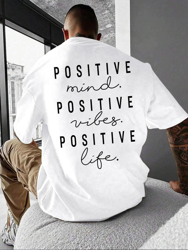 Unisex Men's Letter Print Drop Shoulder Tee, Men Graphic Tees, Regular Fit Casual Short Sleeve Round Neck T-shirt for Summer, Graphic Tees, Fashion Men's Streetwear for Daily Wear