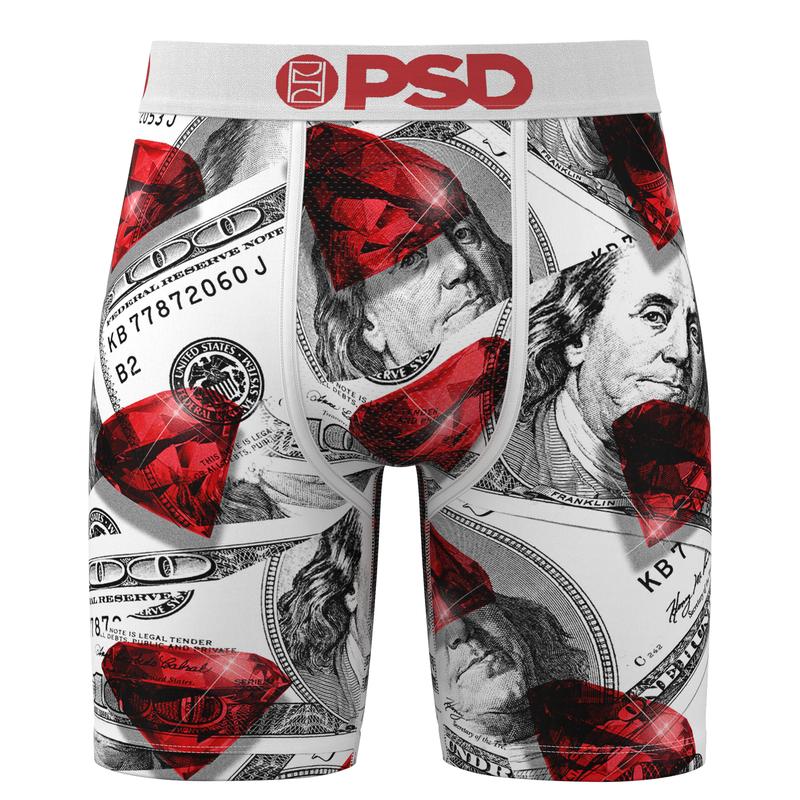 PSD Men's Red Cash Boxer Brief - Standard Length 7 Inch Inseam, Moisture-Wicking 4-Way Stretch Fabric