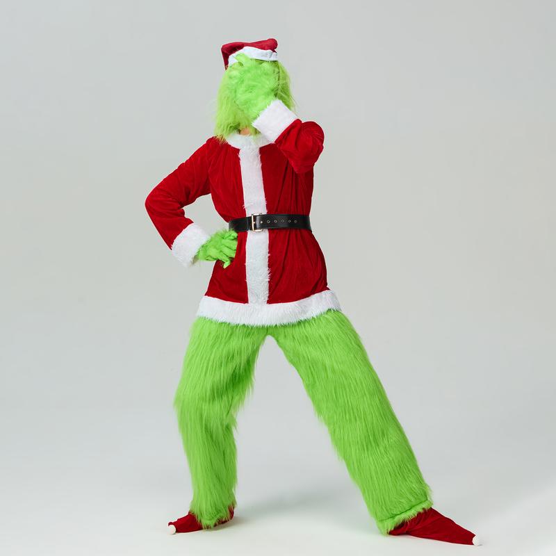 Creative Halloween Costume Set Santa Claus Hat Top Boots Green Hair Monster Mask Gloves Cosplay Costume