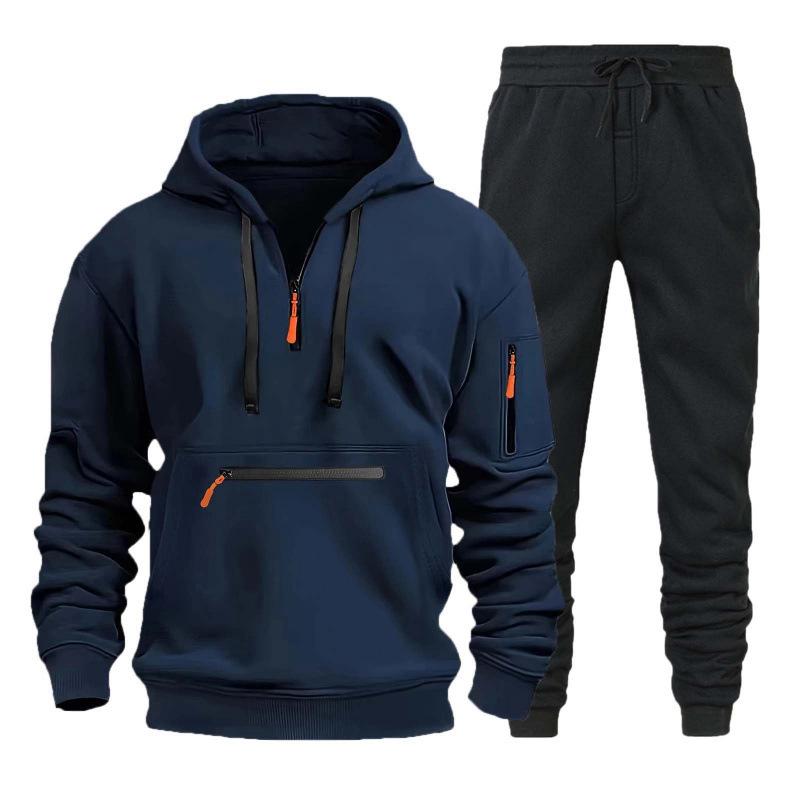 Men's Sweatshirt Hoodie Set Zipper Multi-pocket Pullover Men's Sports Casual Top Two-piece Set